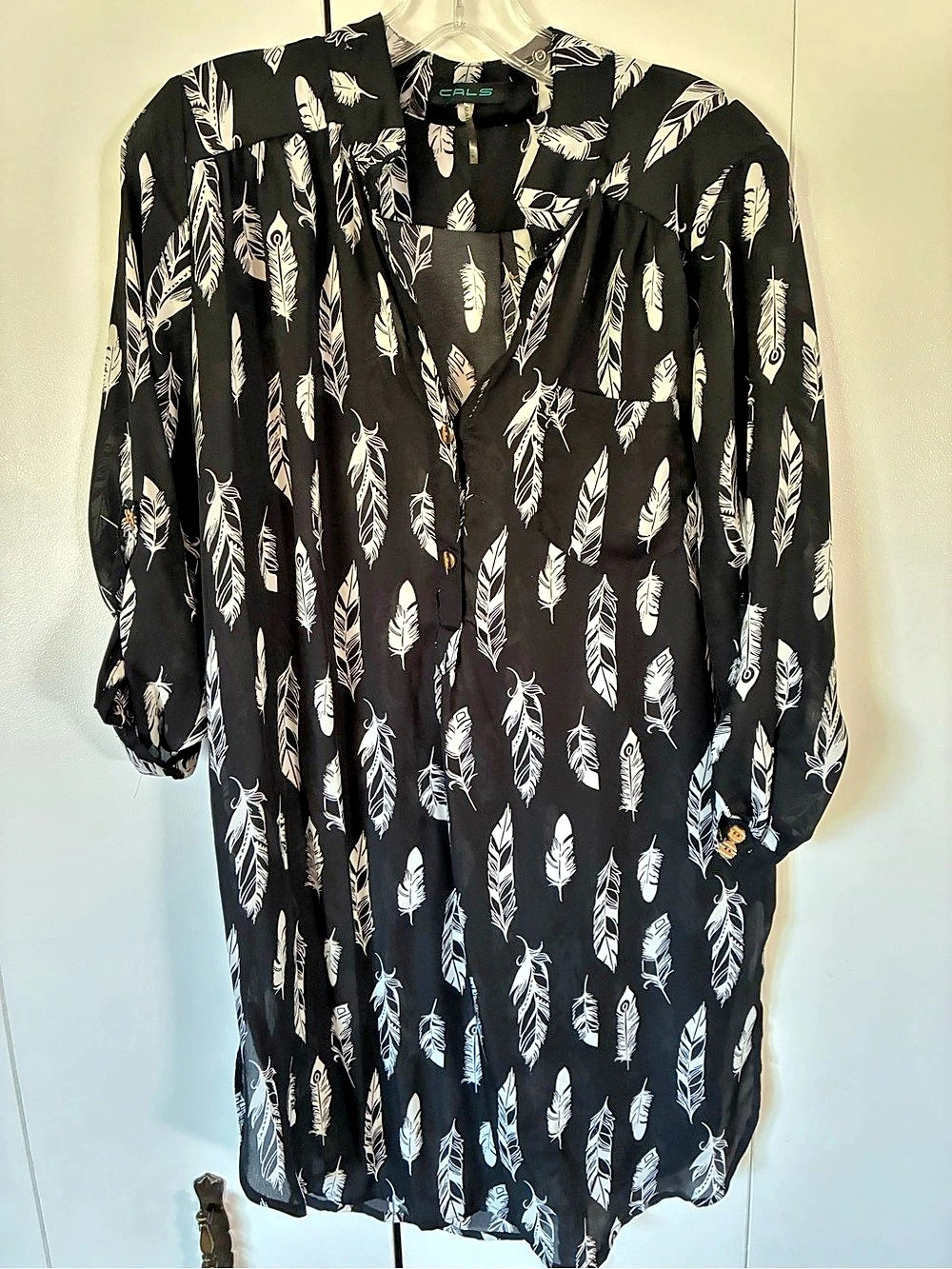 CALS Feather Print Tunic in Black & White size medium